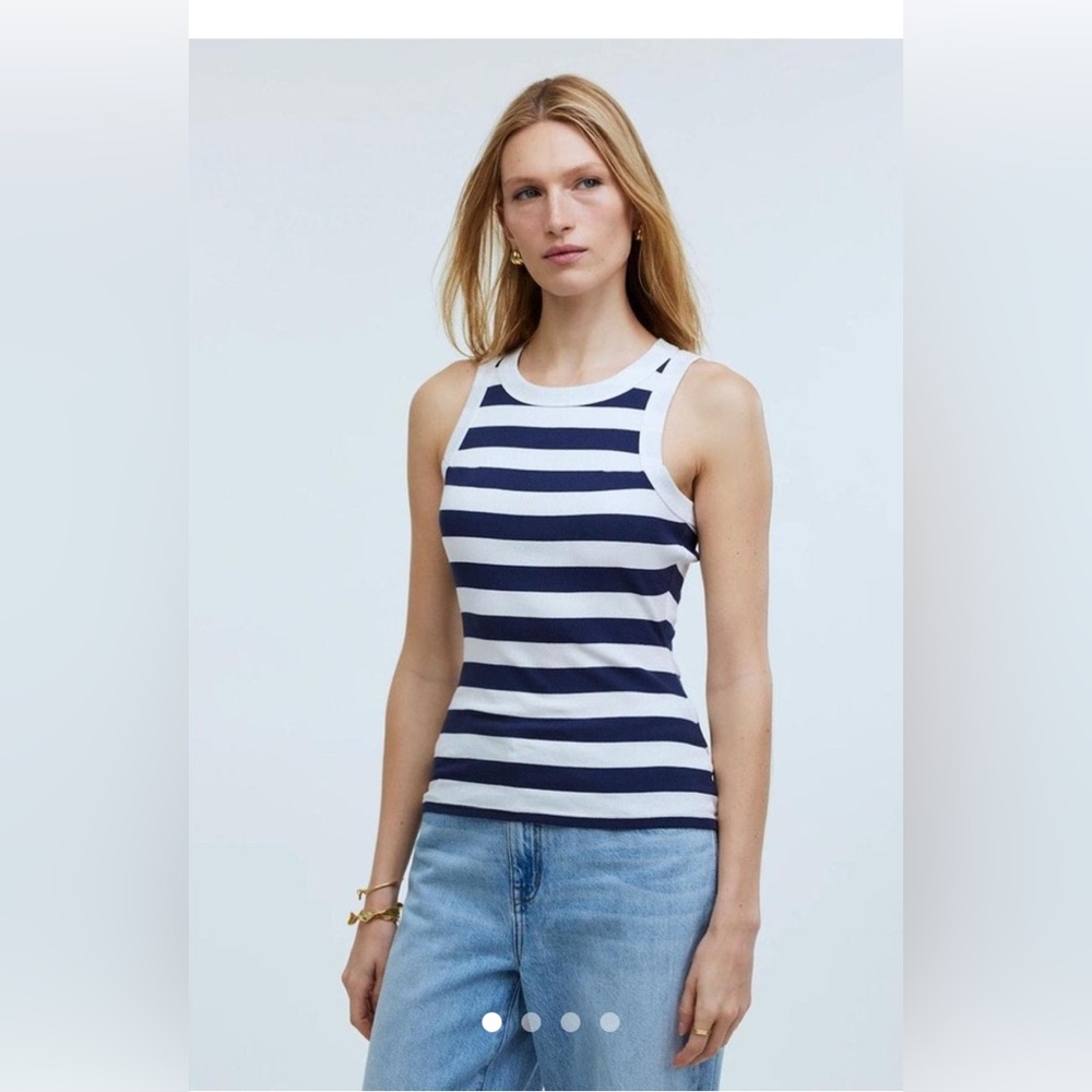 Madewell XXL Supima Navy White Rib Cutaway Tank Women